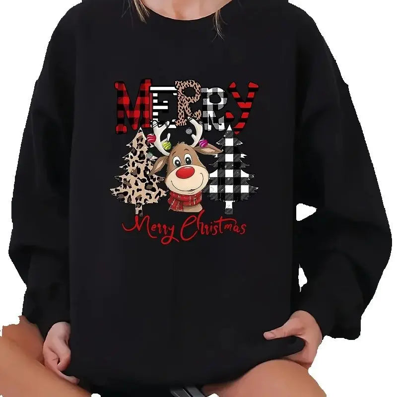 Women's Christmas Casual Sweatshirt with Merry Christmas Let Warm round-neck long-sleeved pullover