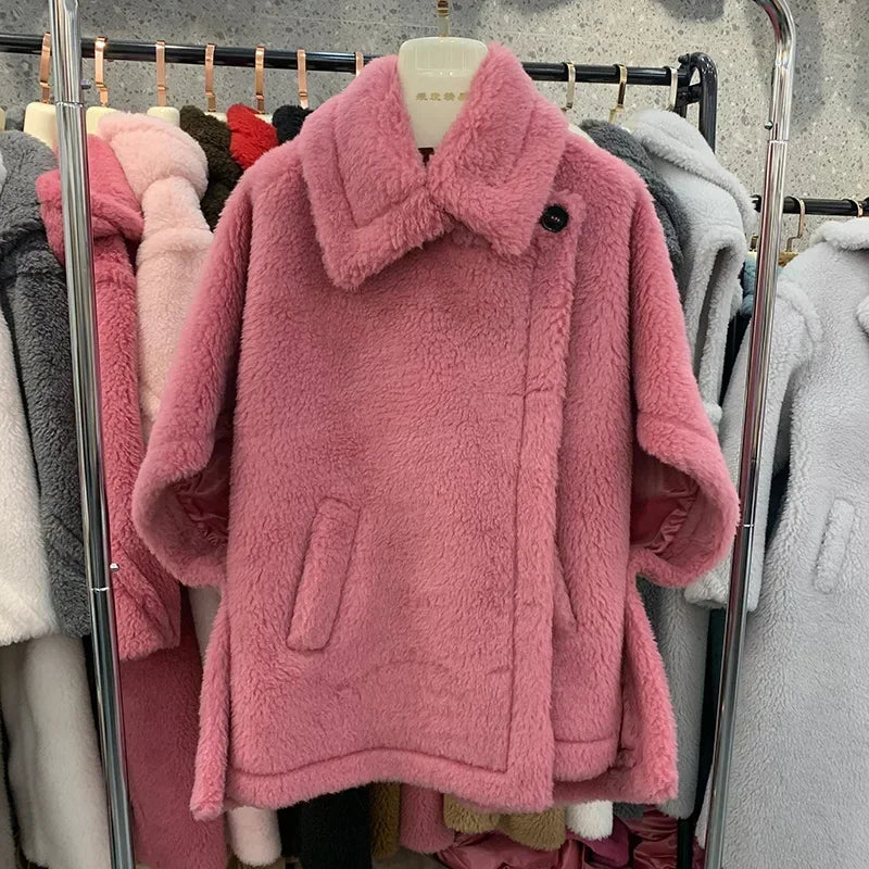 Reality Fur Coat Wool Cloak Fashion Sheep Wool Jacket Winter Real Fur Woolen Women Fashion Teddy Lady Streetwear Warm Overcoat