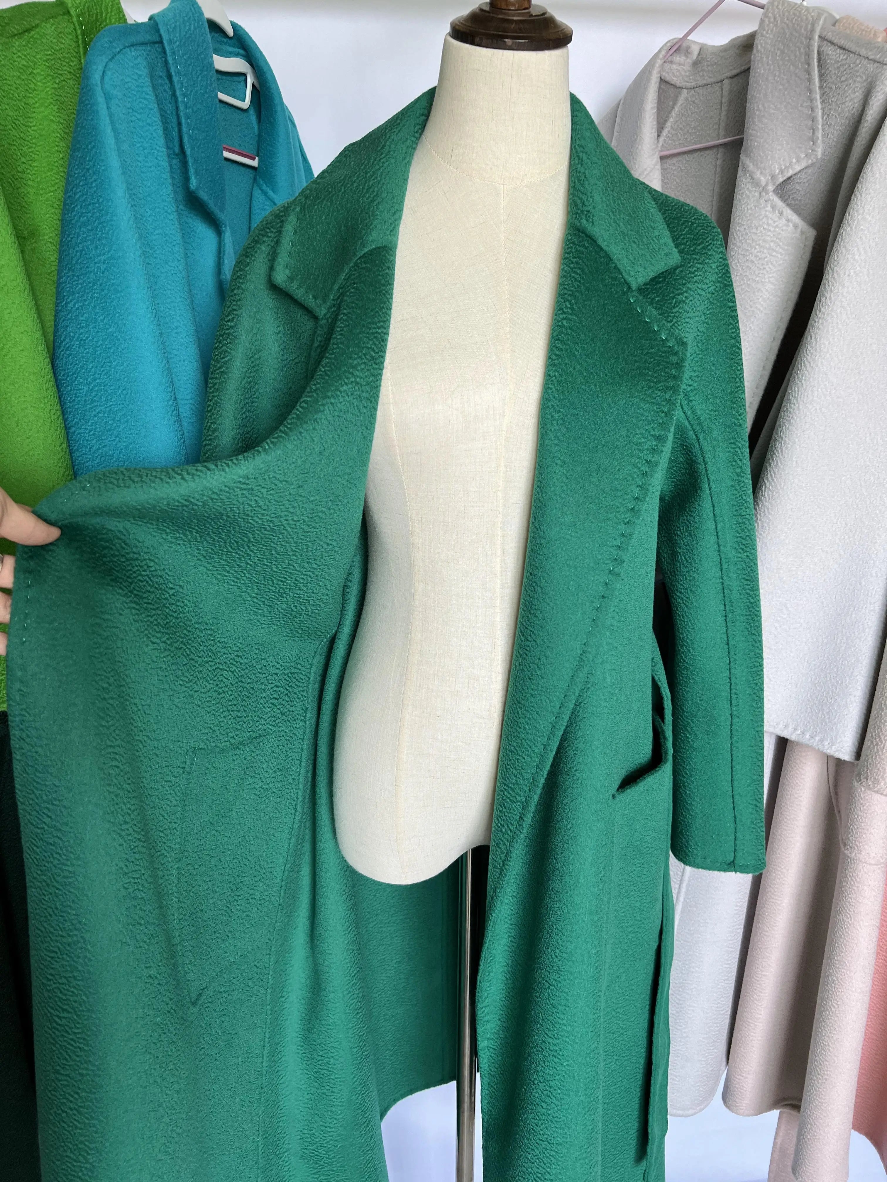 Cashmere Coat Female Winter Mid-Length Corrugated Coat Black Wool Coat Woman Autumn New Casual Fashion Red Beige Lace-Up Coat