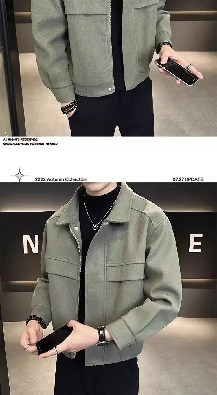 Stylish Wool Jacket for Men Short Trendy Brand Thickened Trendy Casual Versatile High-end Men's Wool Top