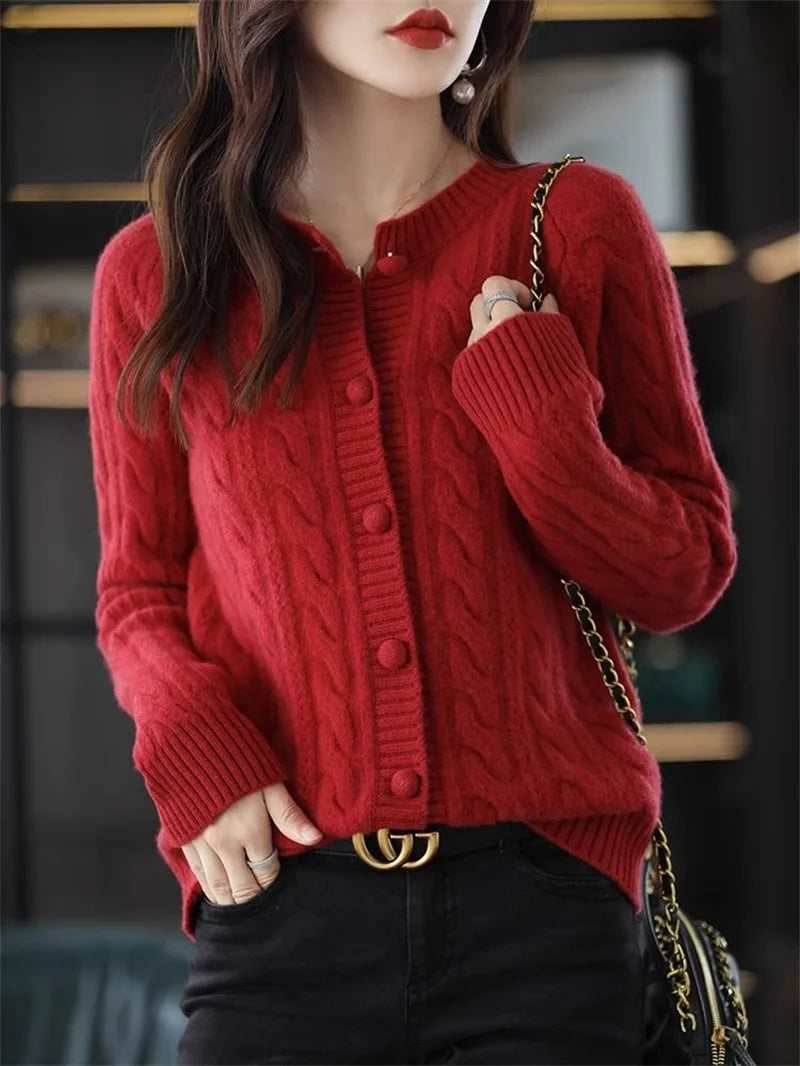 Cashmere Sweater For Women Autumn And Winter New Knitted Cardigan For Women Loose Fitting Woolen Sweater Lapel Jacket Camel XXXL