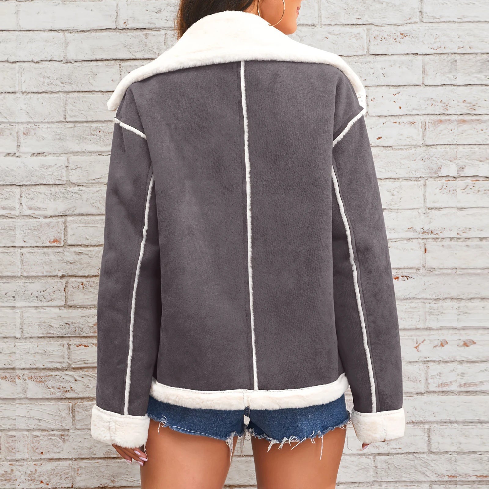 Women's New Coat Autumn Winter Fashion Lapel Thin Plush Short Jacket Trendy fashion Biker Retro Style Cropped Coat Streetwear