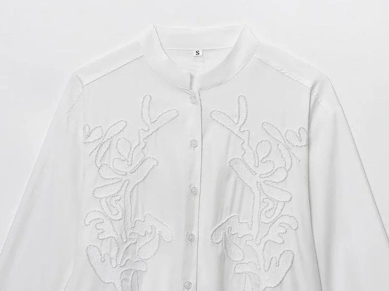 MUJER White Women's Shirt Embroidery Button up Shirts for Women Summer Casual Shirts Woman Long Sleeve Shirts and Blouses Woman