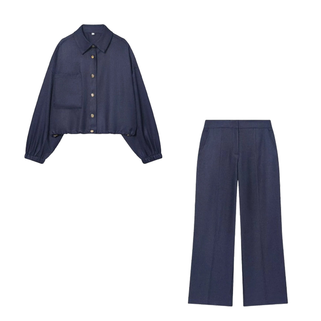 Women Winter  Autumn New Products Women's Clothing Long-sleeved Lapel Short Jacket Top Edge Straight Leg Pants Suit