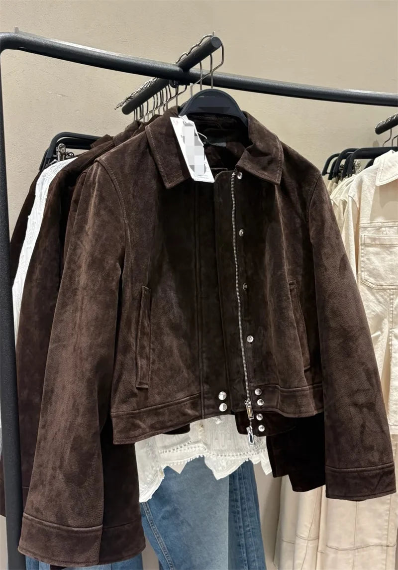 Autumn and winter lapel jacket short faux fur women's vintage casual top