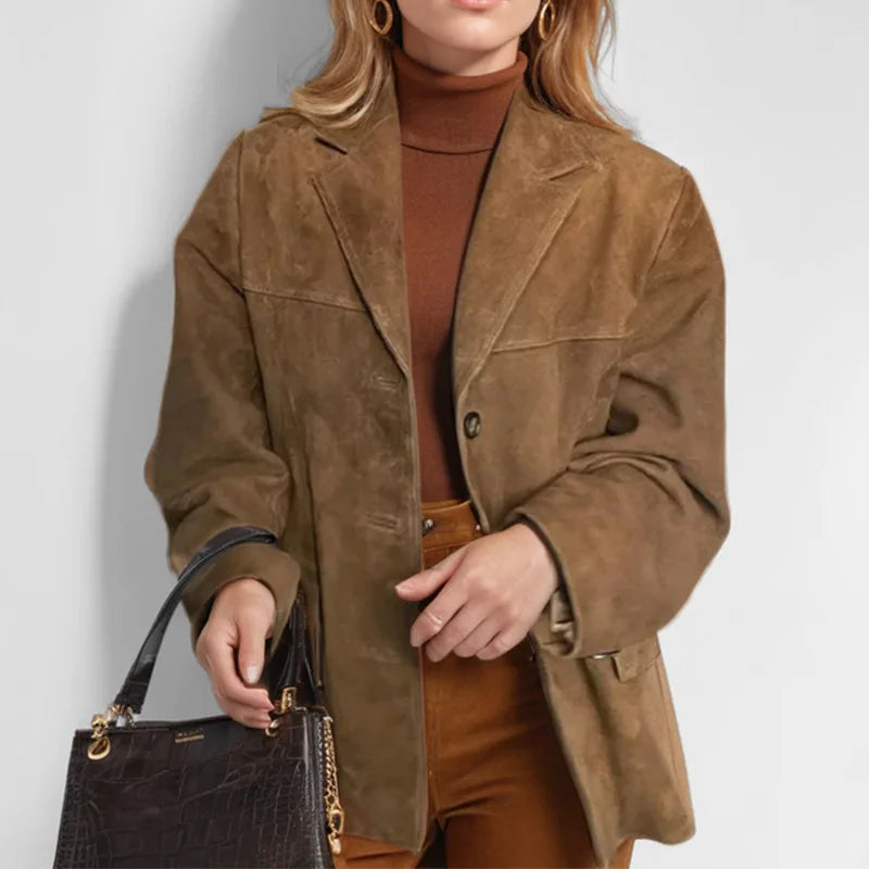 2024 Autumn Winter Woomen Suede Jacket With Lapel Woman Casual Single Breasted Pocket Long Sleeve Short Coat Street Overcoat