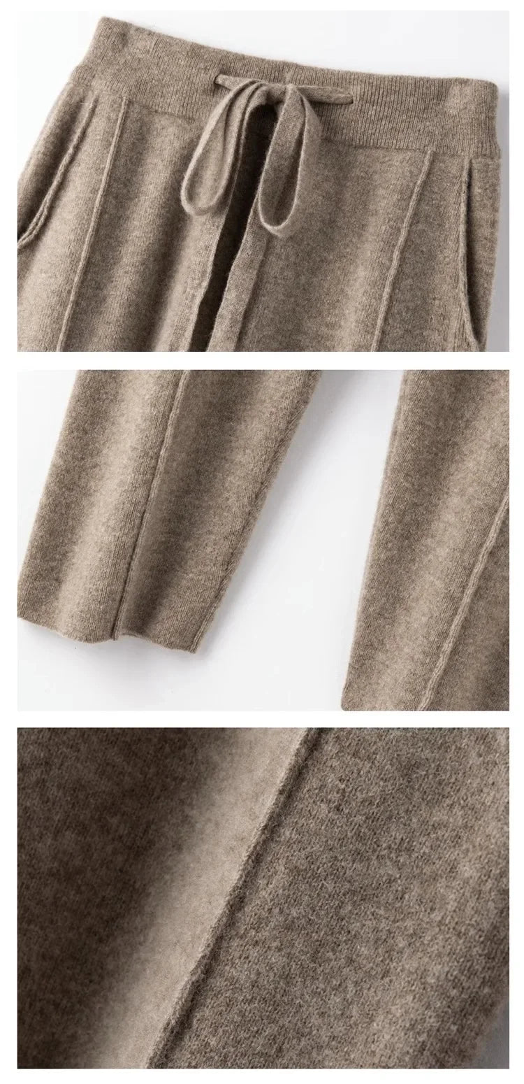 Cashmere Sweatpants Women Autumn Winter 2023 New Fashion High Waisted Drawstring Pants Casual Knitted Harem Pants