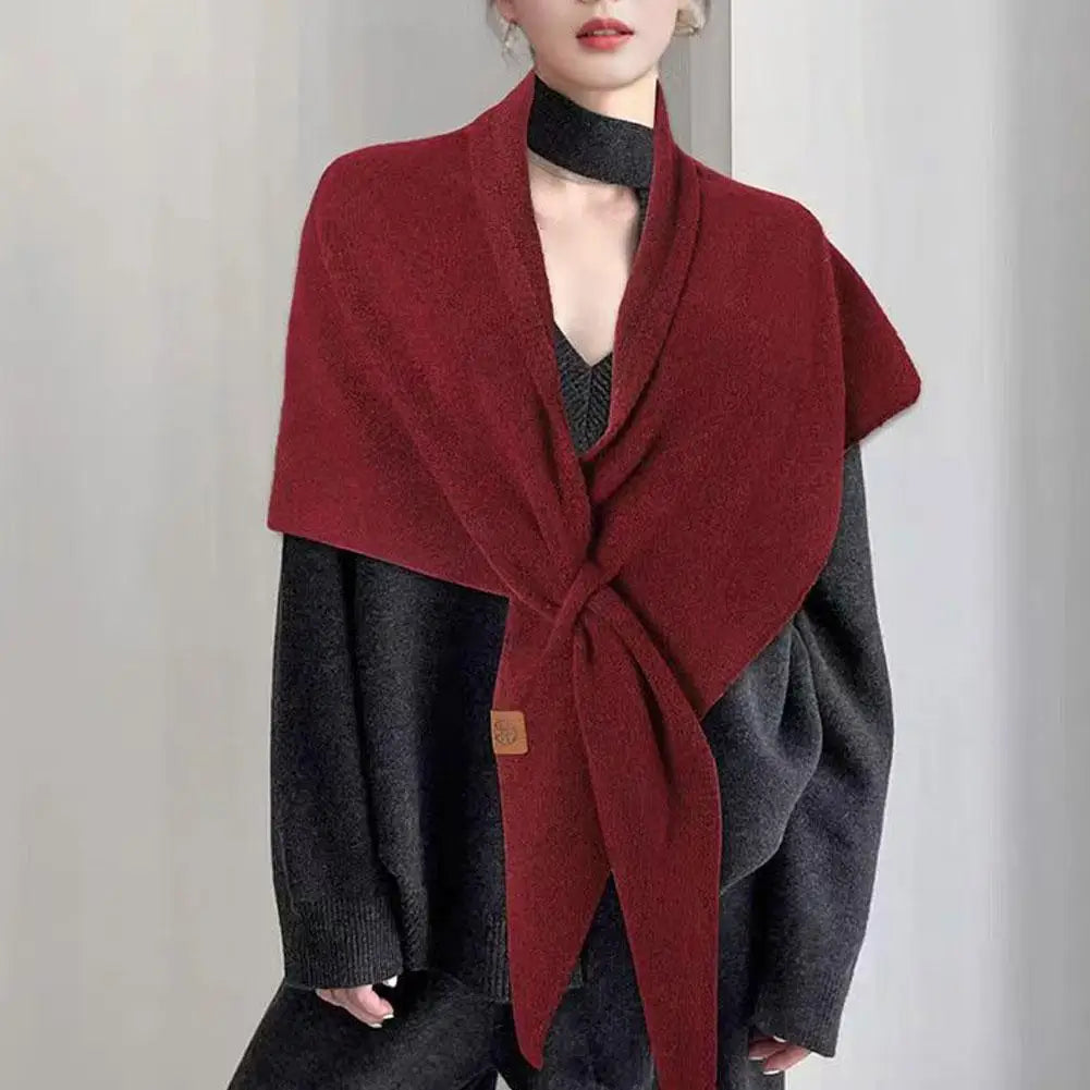 Women Cardigan Scarf Spring and Autumn Fashion Elegant Solid Color Triangle Scarf Retro Outdoor Leisure Shawl Cape Knitted Shawl