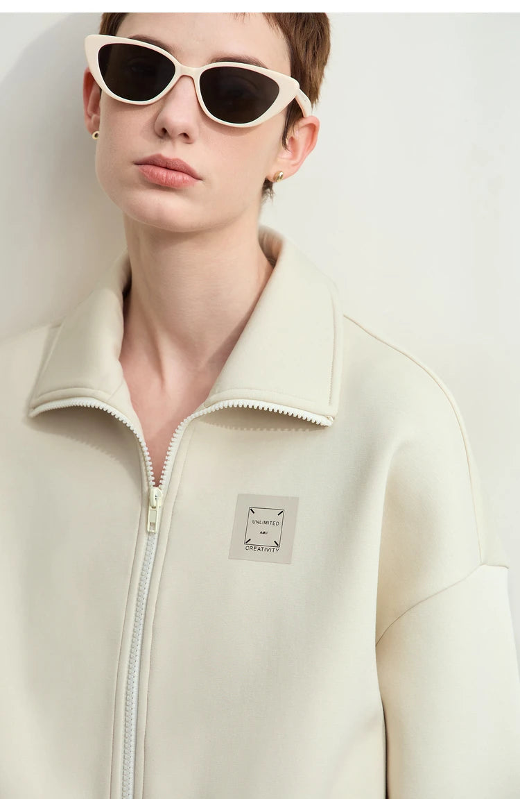 Amii Fall Clothes 2024 Women Casual Zip Up Short Coat Women Sweatshirt Solid Turtleneck Loose Sports Streetwear Jacket 12443222