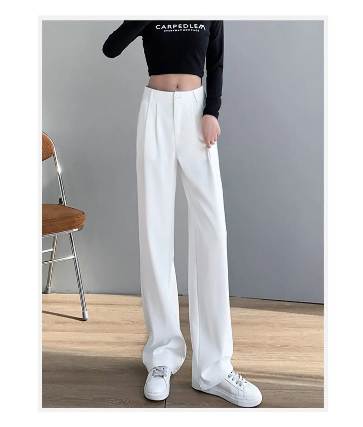 Trousers Woman Wide Leg Clothing Office Womens Pants Tailoring with Pockets Solid Work Zipper All Medium Comfortable Stretch 90s