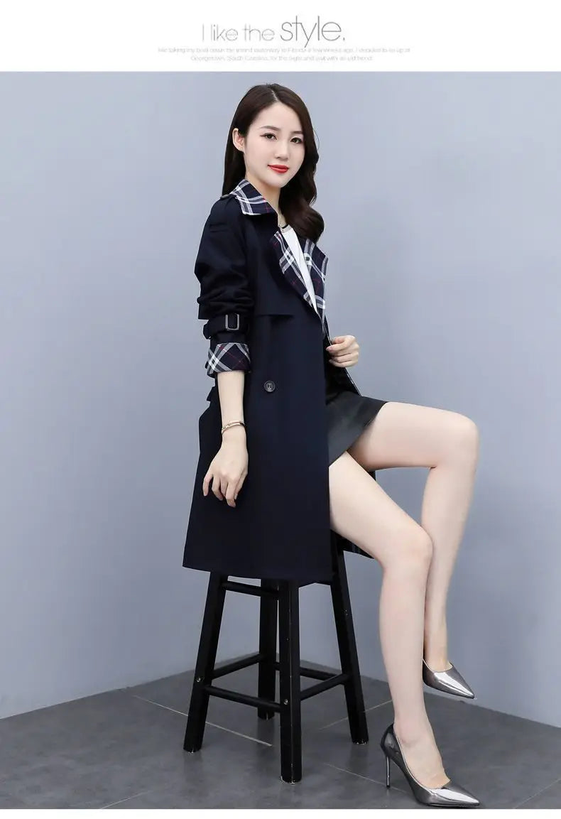 Women Trench Coat 2024 Spring New Style Lapel Collar Khaki Double Breasted Button Office Lady Windbreaker Coat