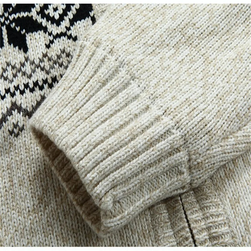 Wool Man Sweater Hooded Winter Cardigan  Winter Thicken Fleece  Overcoat Casual New Fashion Cotton Red Mens Winter Jacket