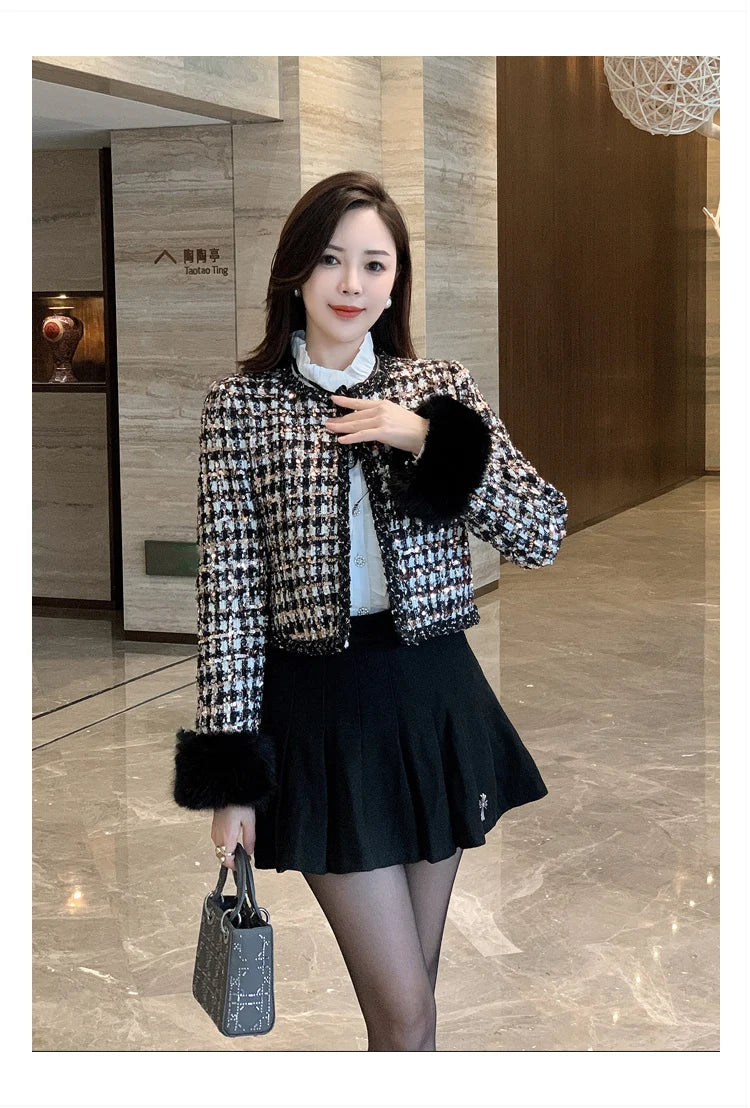2024 autun winter Lady Short Coats For Women Casual Tweed Jackets Elegant Fashion Outerwears Chaquetas Casaco abrigos de mujer