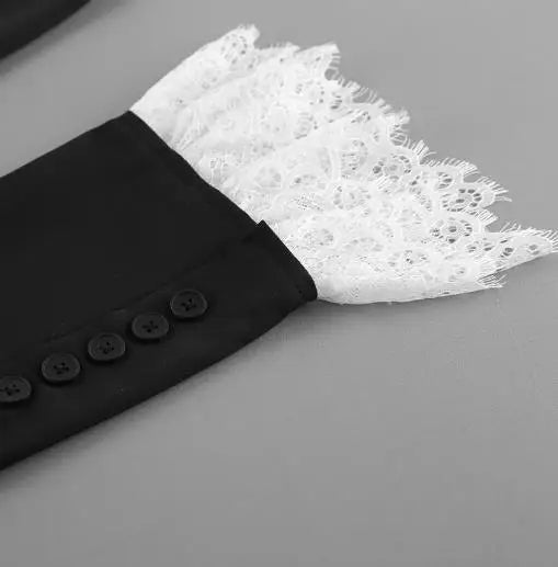 Women's Coat 2025 Autumn New V-Neck Lace Lace Queen Style Black Temperament Small Suit Coat Gorgeous Retro Elegant Coat