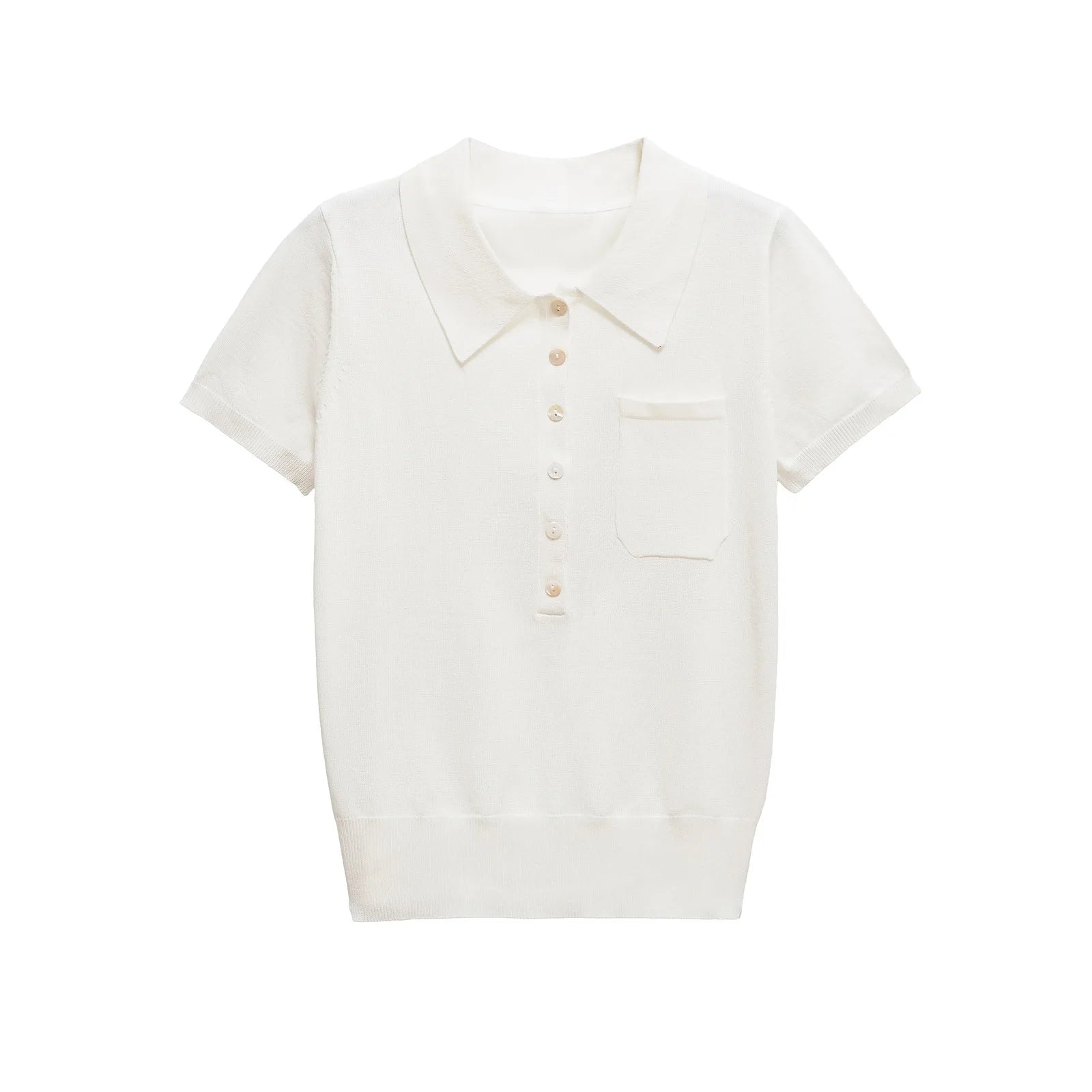 Women's Knitted Cropped Shirt Lapel Single-breasted Pocket Solid Color Elastic Hem Blouse Spring Summer New Female Chic Top
