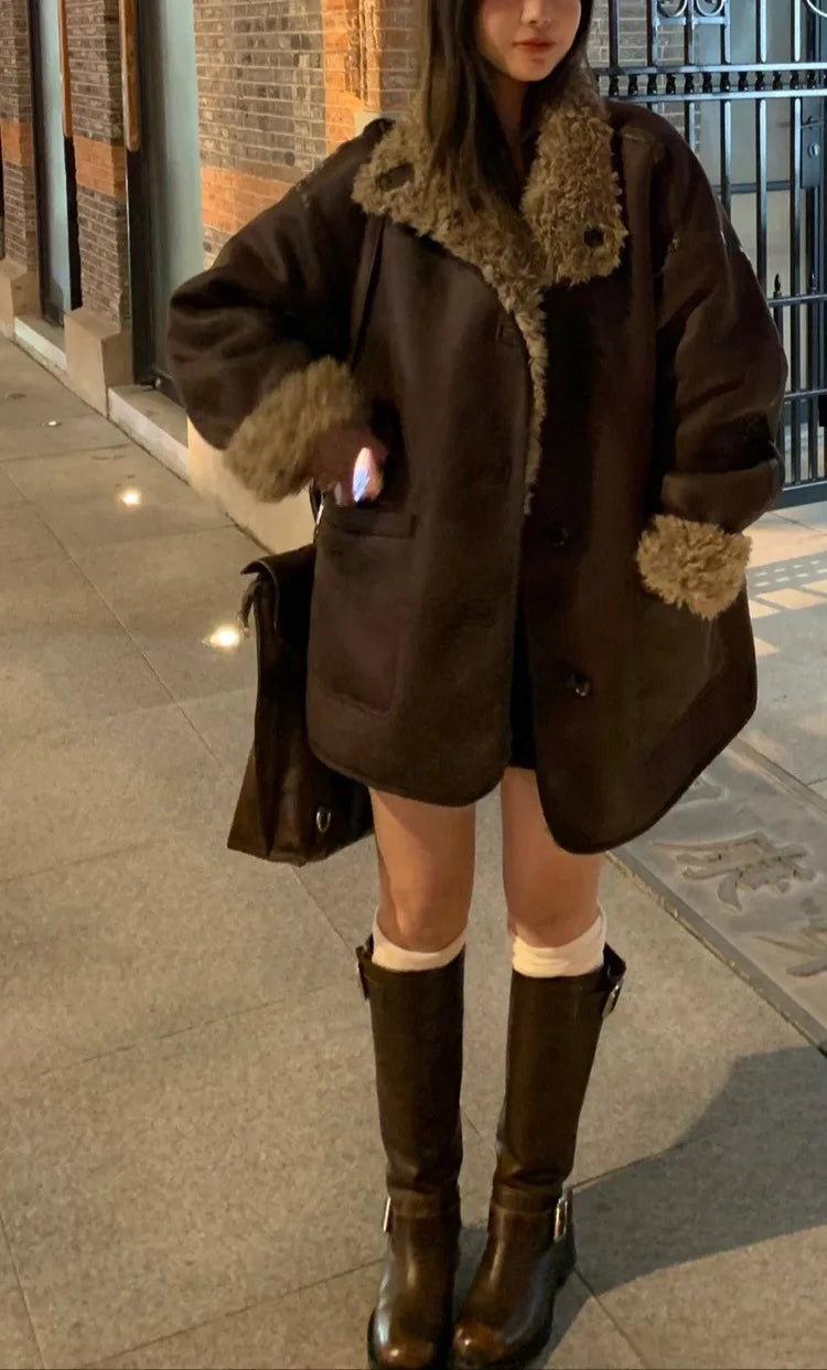 Two-sided Lamb Wool Coat Women's Mid-winter Long Loose Fur Premium Warm Coat