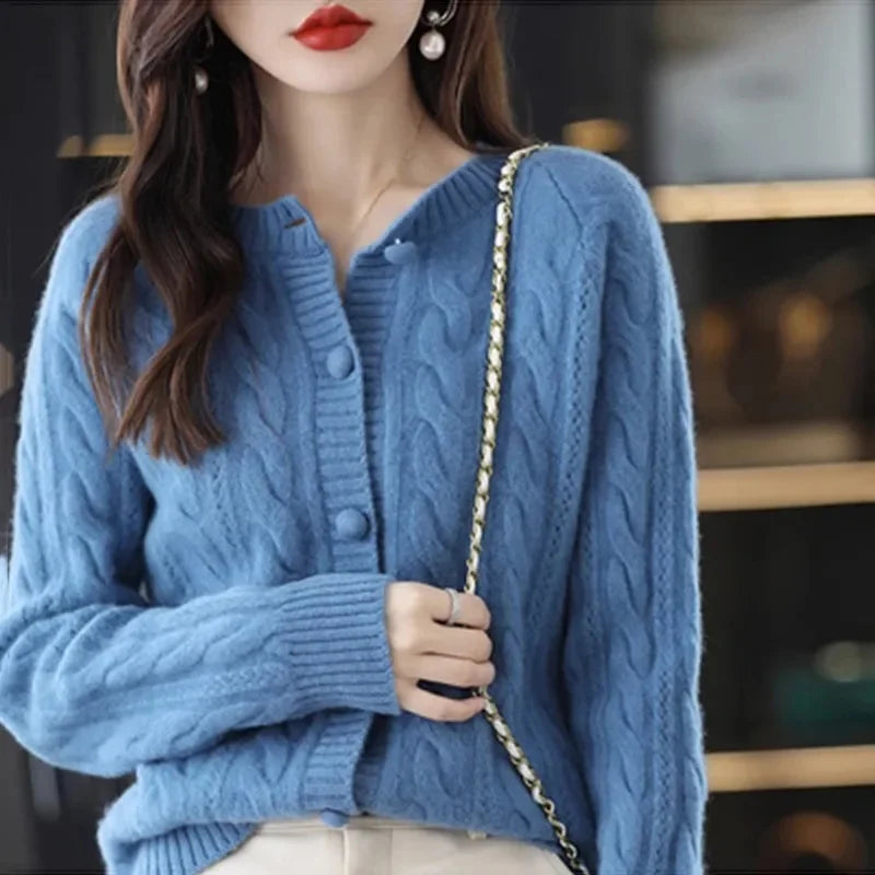 Cashmere Sweater For Women Autumn And Winter New Knitted Cardigan For Women Loose Fitting Woolen Sweater Lapel Jacket Camel XXXL