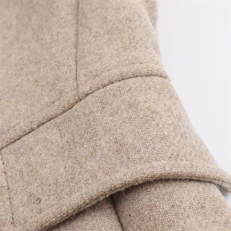 Women's Wool Coat Solid Color Lapel Short Double-Breasted Coat  Autumn and Winter Casual Simple Clothing