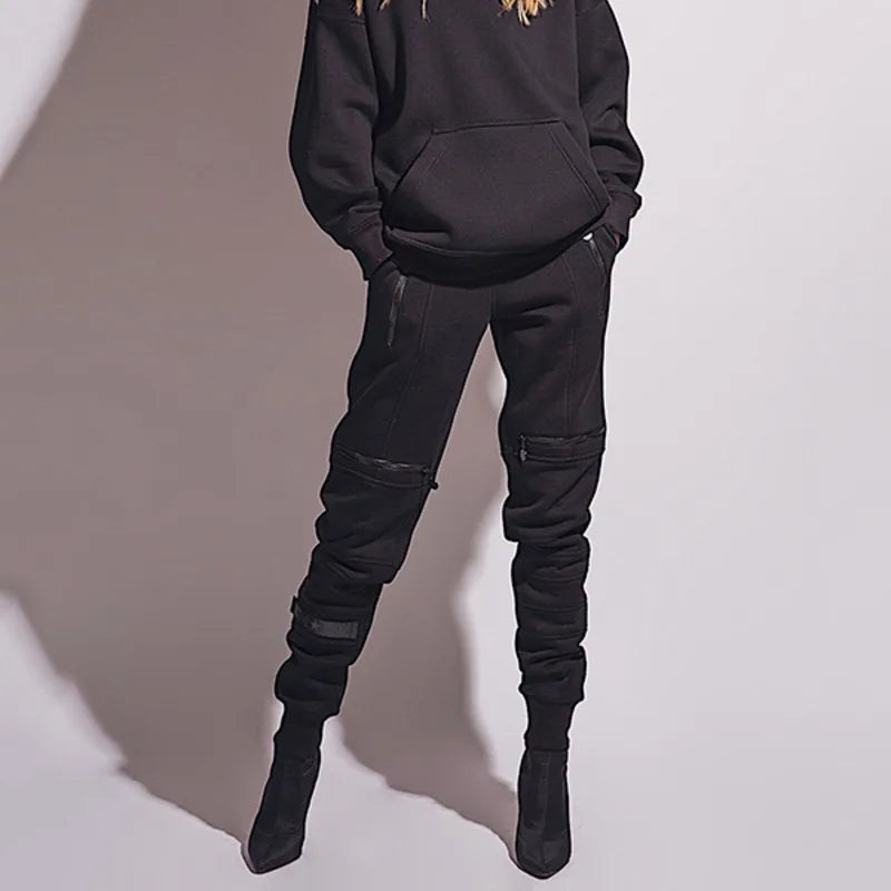 Women's clothing trousers Trendy High-Waisted Solid Color Pants Zipper Casual Sports Pants  Leisure sports and fitness trousers