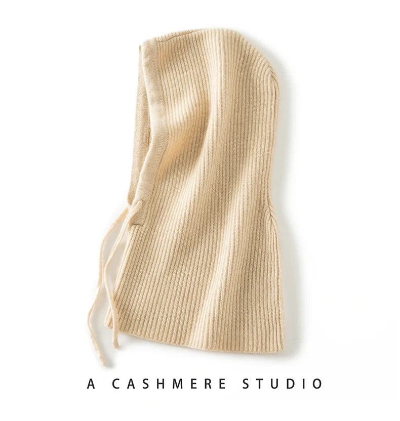 Wool Cashmere Knitted Hood Hat Scarf Elegant Hats Beanies Women Men Winter Neck Warm Balaclava Headgear Caps Unisex 4 New Colors