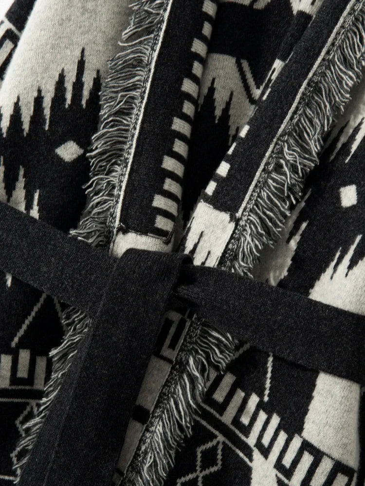 WQJGR Cashmere Cardigan Sweater Women Tassels Knit Jacquard Coat Winter High Quality Female Clothing Full Sleeve Tops