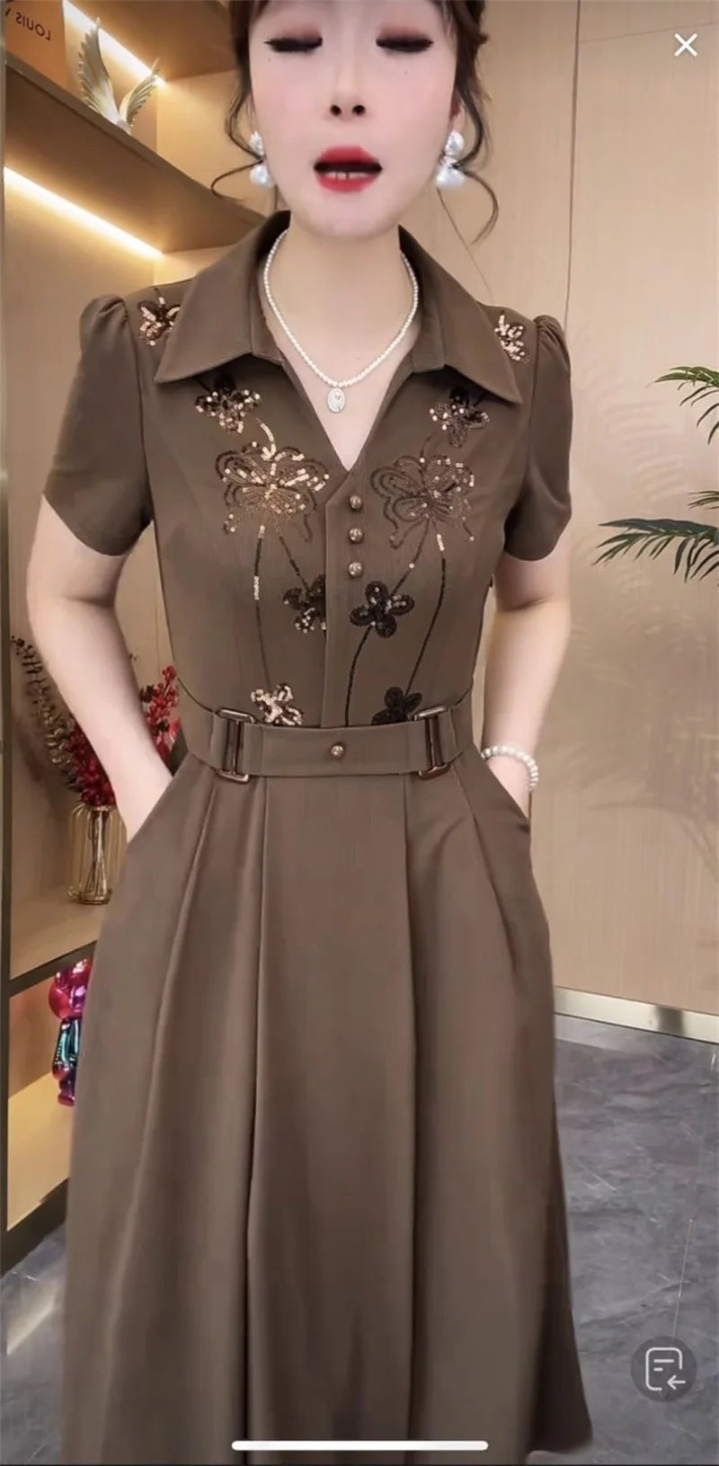 Women Western Style Dress Summer Spring New Fashion High-end Sequin Long Dresses Middle Aged Mother Elegant Slim Vestidos Mujer