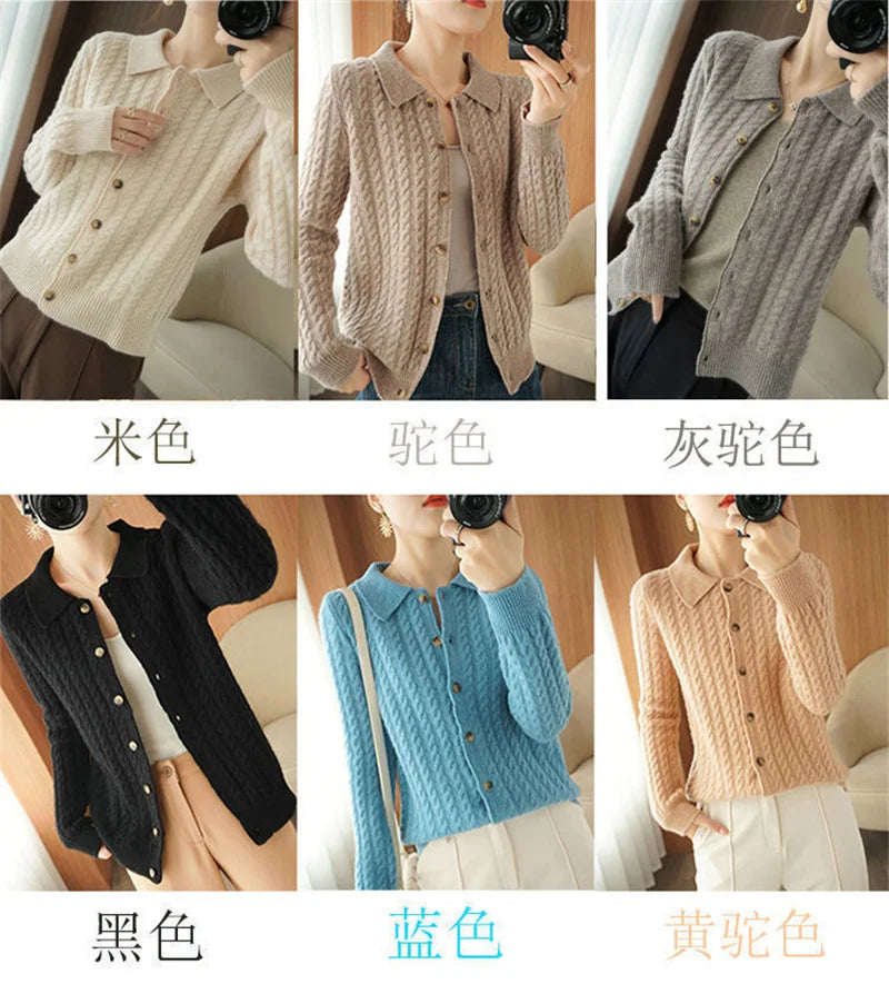 Cashmere Sweater For Women Autumn And Winter New Knitted Cardigan For Women Loose Fitting Woolen Sweater Lapel Jacket Camel XXXL