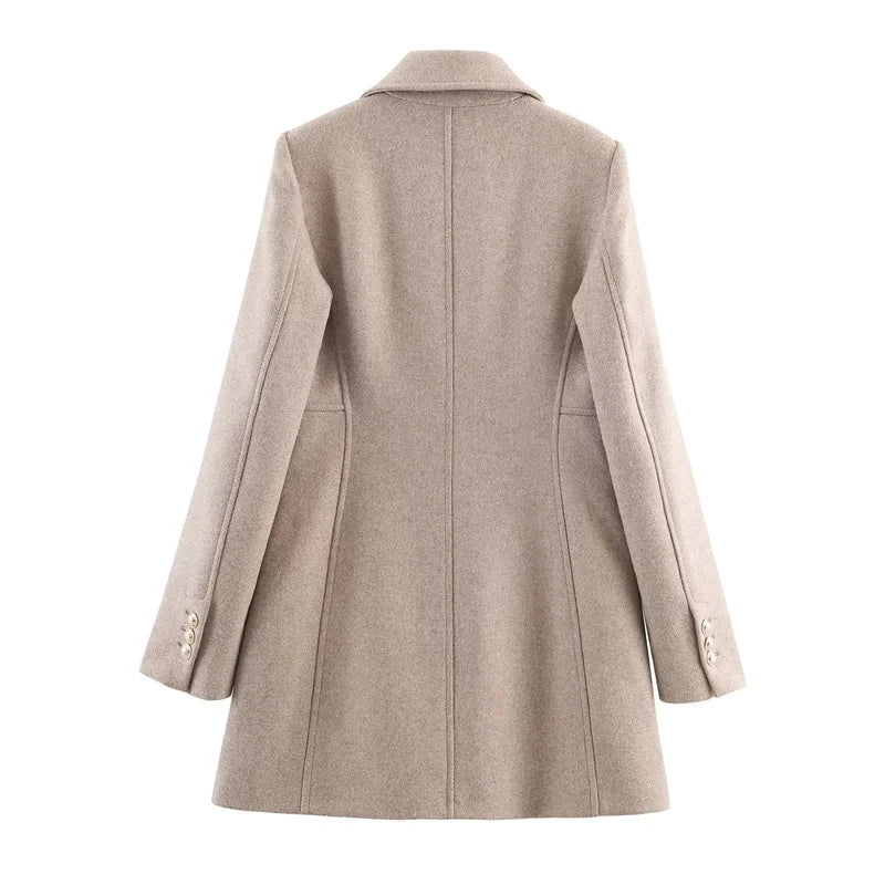 Women's Wool Coat Solid Color Lapel Short Double-Breasted Coat  Autumn and Winter Casual Simple Clothing