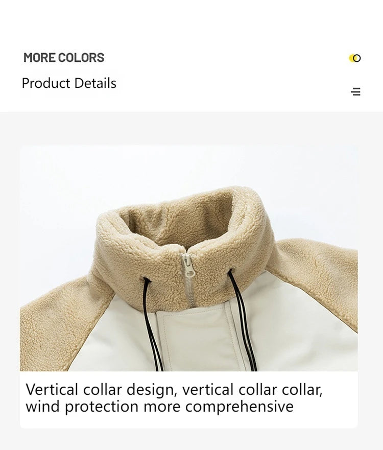 New Winter Men's Jacket for Men Color Block Lamb Wool Thick Cotton Warm Hooded Loose Zipper Casual Men's Clothing Coats Parkas