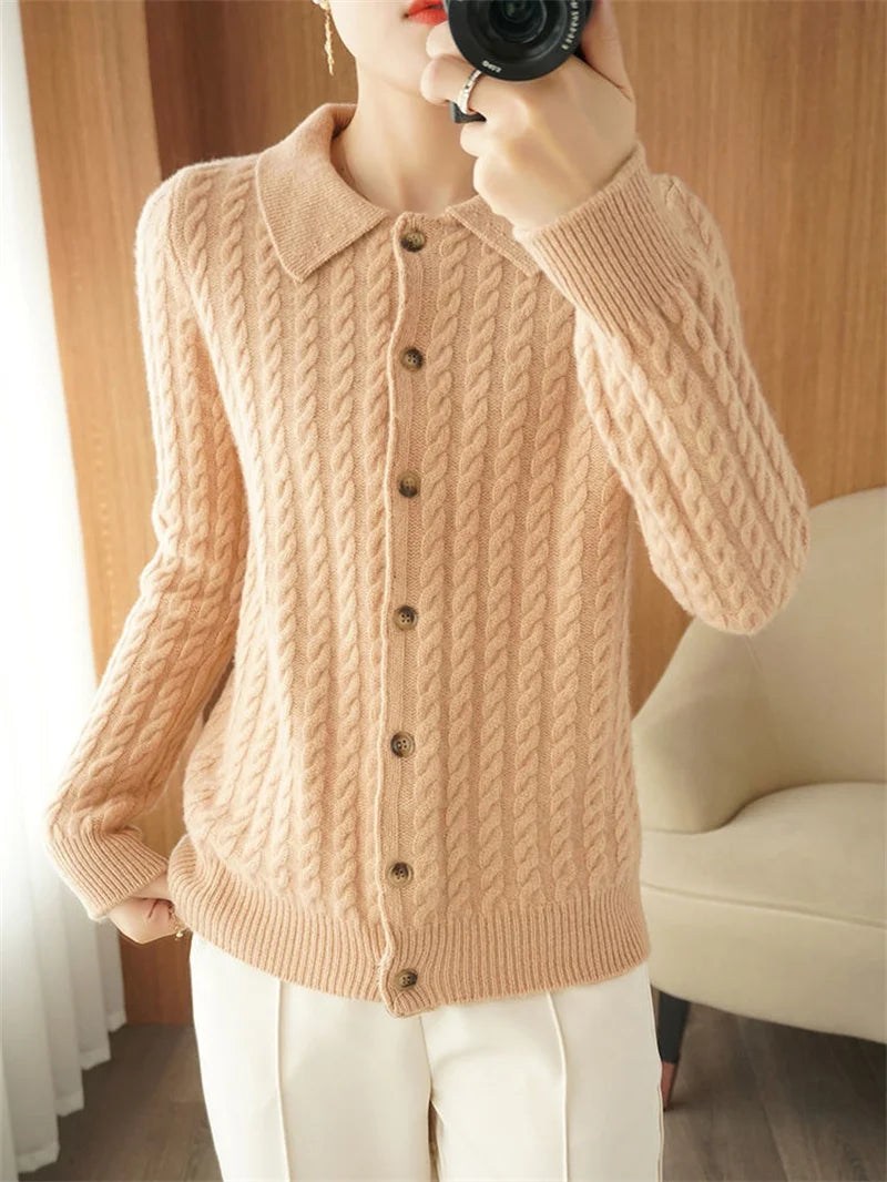Cashmere Sweater For Women Autumn And Winter New Knitted Cardigan For Women Loose Fitting Woolen Sweater Lapel Jacket Camel XXXL