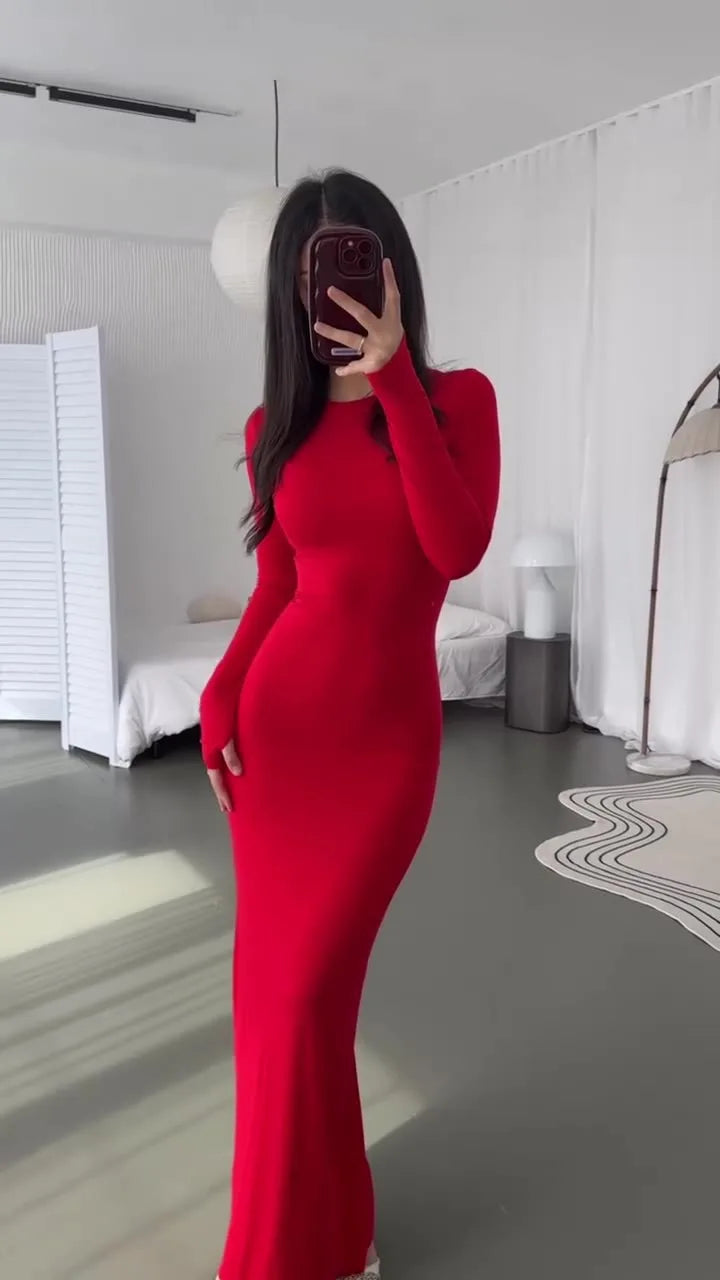 Women's Dress, Fashionable, Sexy, Tight Fitting, Hip Hugging, Comfortable, Solid Color, Long Style, Spring New Item