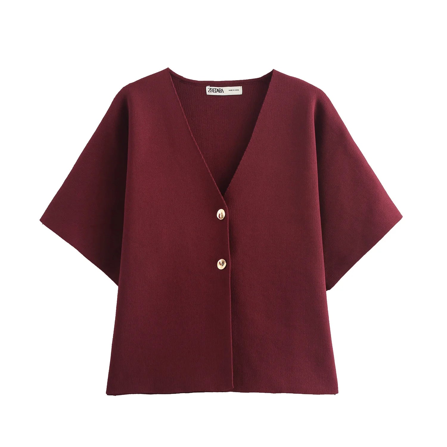 2024 New Autum Women's European and American Style Fashionable Flat-Needle Short-Sleeved V-Neck Knitted Jacket Street Style Top