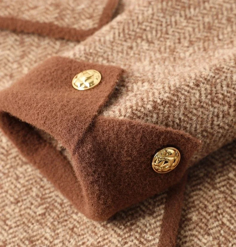 Knitting Wool Blend Coat for Women New In Round Neck Mixtures Jacket Woman Fashion 2025 High Quality Medium Elegant Hot Autumn