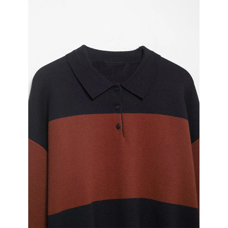 Pullover Sweater Women's Autumn 2025 New Fashion Loose Polo neck Knit Tops Women's Autumn Striped Elegant Warm Youth Sweater