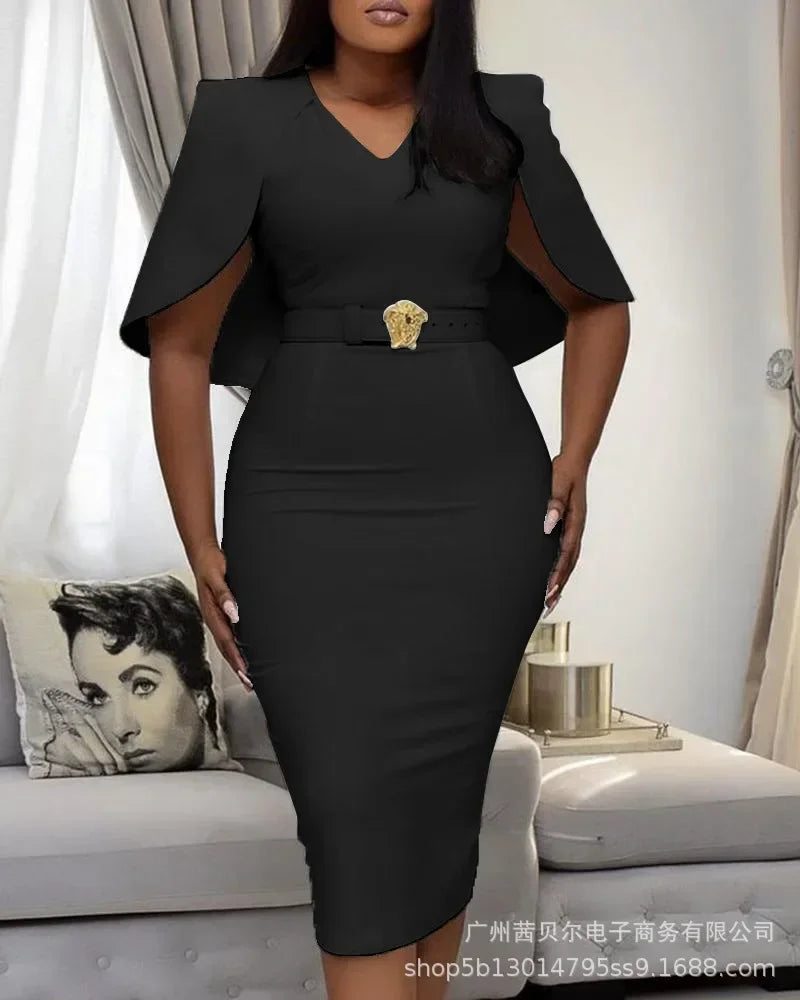 Women Dress Fashion 2023 White Cloak Short Sleeve Skinny Professional Dress for Women