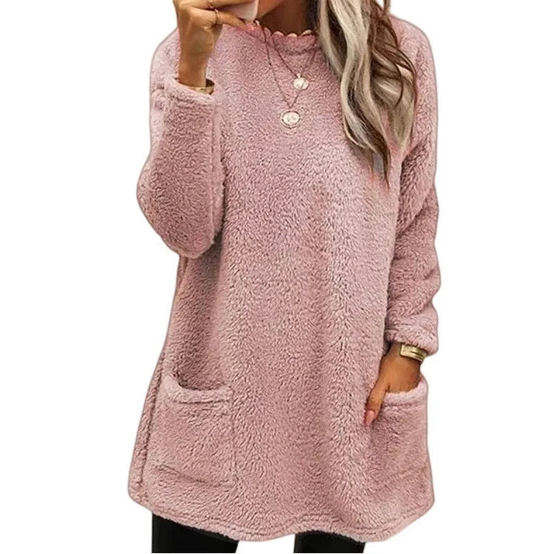 2024 Women Winter Warm Hoodie Coat Streetwear Fleece Pocket Thinken Sweatershirt Autumn Female Casual Loose Outfits Hoodie Tops