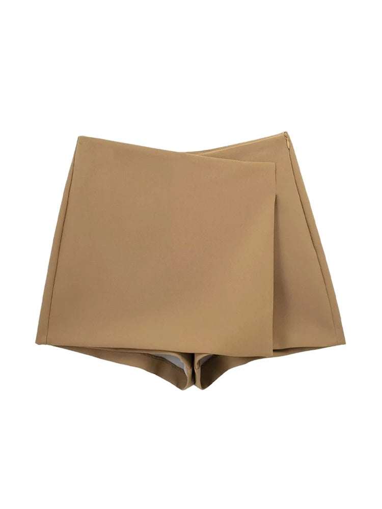 Women Fashion Pareo Style Asymmetric Shorts Skirts Vintage High Waist Side Zipper Female Skort Mujer