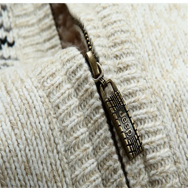 Wool Man Sweater Hooded Winter Cardigan  Winter Thicken Fleece  Overcoat Casual New Fashion Cotton Red Mens Winter Jacket