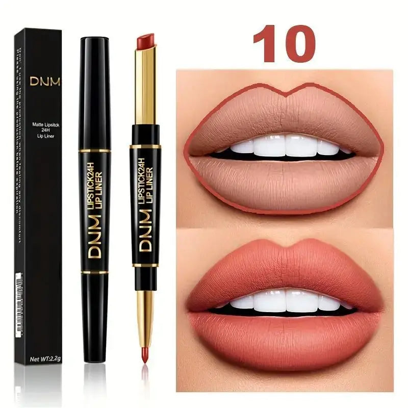12 Colors Double-Ended Lipstick & Lip Liner Pencil，Waterproof, Non-Stick, Long Lasting,Make Natural Makeup Effect for All Skin