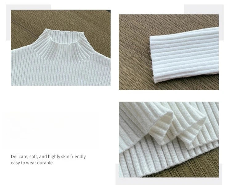 Chic Autumn Winter 2025 Pullovers Women Long Sleeve Casual Turtleneck Warm Basic Sweater Knit Jumpers Solid Color Slim Tops