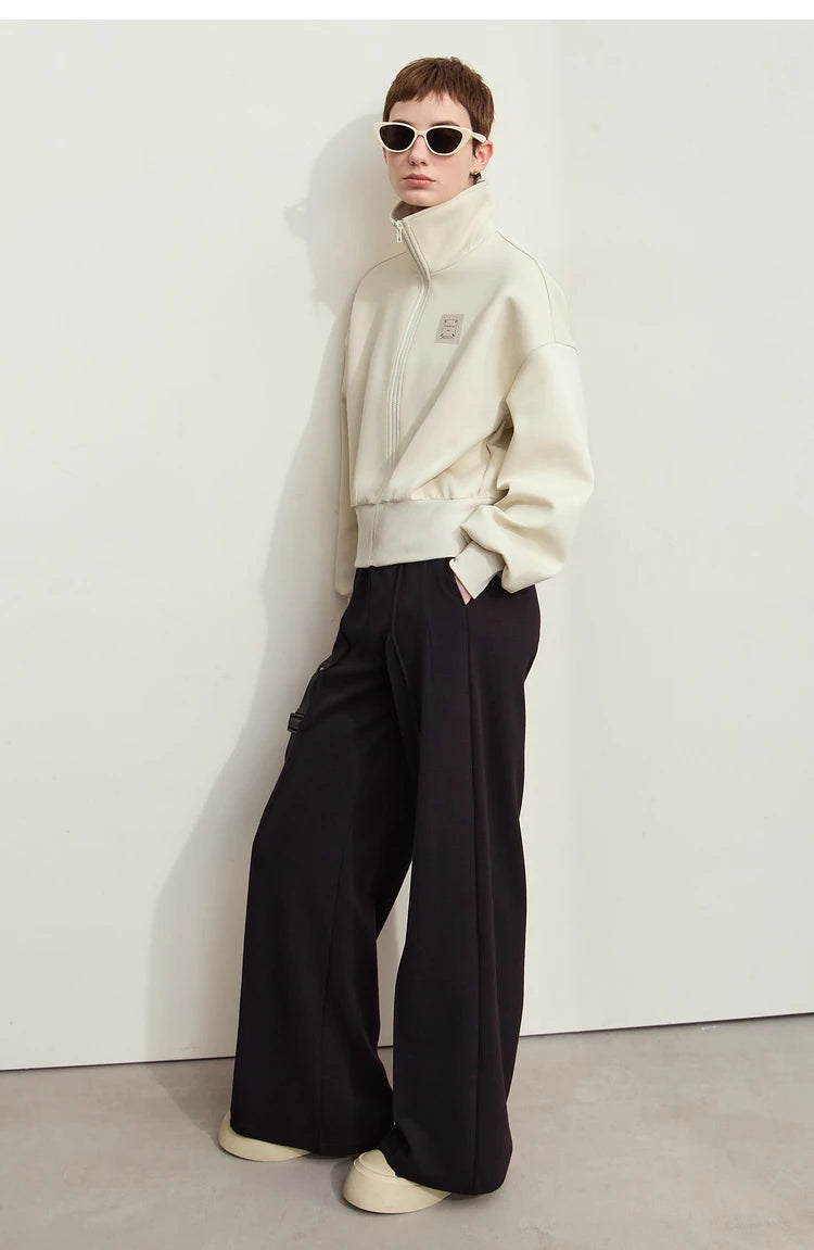 Amii Fall Clothes 2024 Women Casual Zip Up Short Coat Women Sweatshirt Solid Turtleneck Loose Sports Streetwear Jacket 12443222