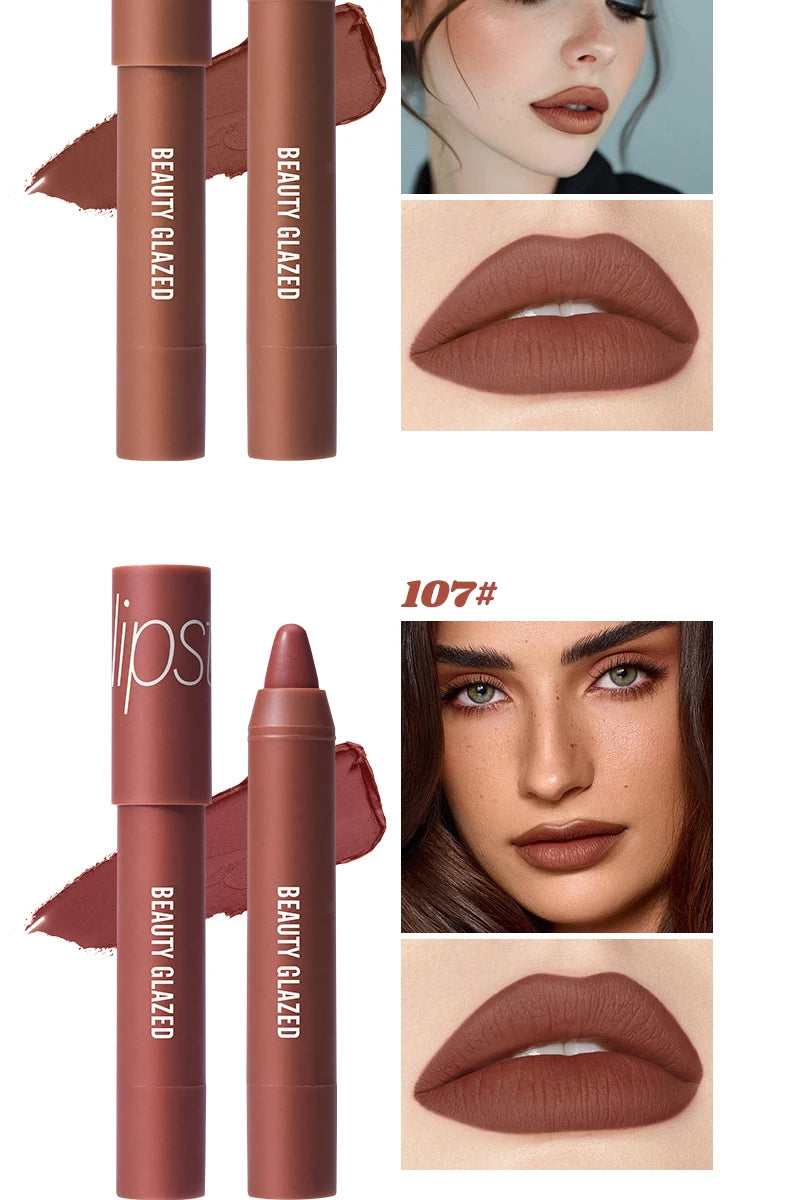 12-Color Matte Waterproof Lipstick Pen - Long-Lasting, Vibrant Berry Tone, Plant-Based Squalane, Smooth Application for All Skin