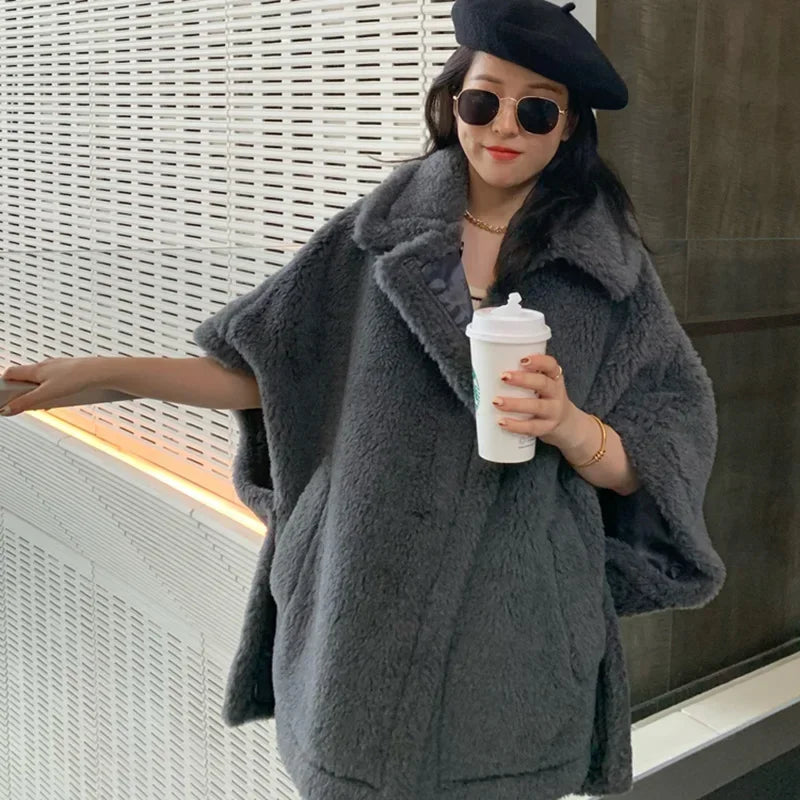 Reality Fur Coat Wool Cloak Fashion Sheep Wool Jacket Winter Real Fur Woolen Women Fashion Teddy Lady Streetwear Warm Overcoat