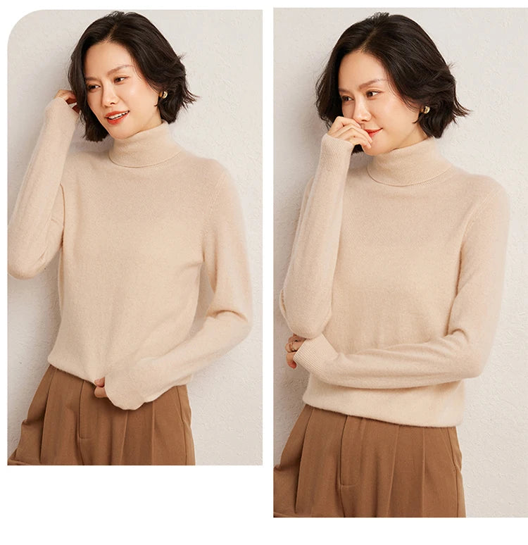 100% Pure Cashmere Sweaters Women' Lapel Knitted Pullover Casual Loose High-End Sweater Autumn New High-Neck Cashmere Base Shirt