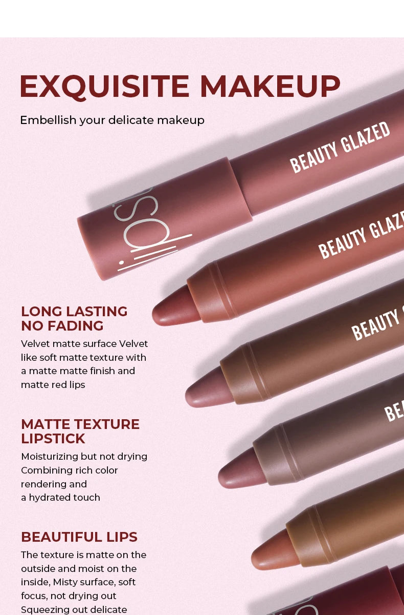 12-Color Matte Waterproof Lipstick Pen - Long-Lasting, Vibrant Berry Tone, Plant-Based Squalane, Smooth Application for All Skin