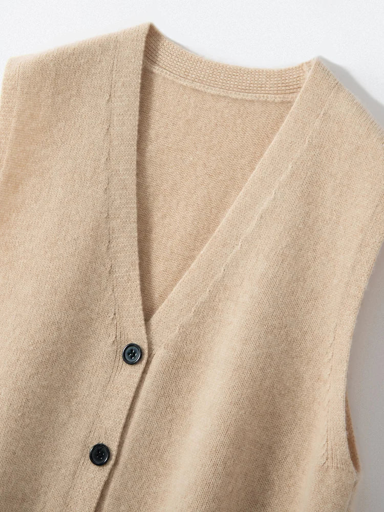 Women Cashmere Sweater Waistcoat Cardigans Vests 100% Cashmere Knitwear Autumn Winter Classics Sleeveless V-neck Office Lady Top