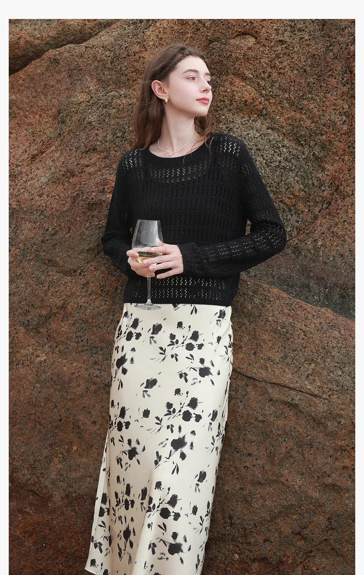 ITOOLIN Summer Women Long Sleeve Loose Casual Top Hollow Out Sexy Knit Shirt Beach Solid Y2k Pullovers Streetwear T-shirt 2024