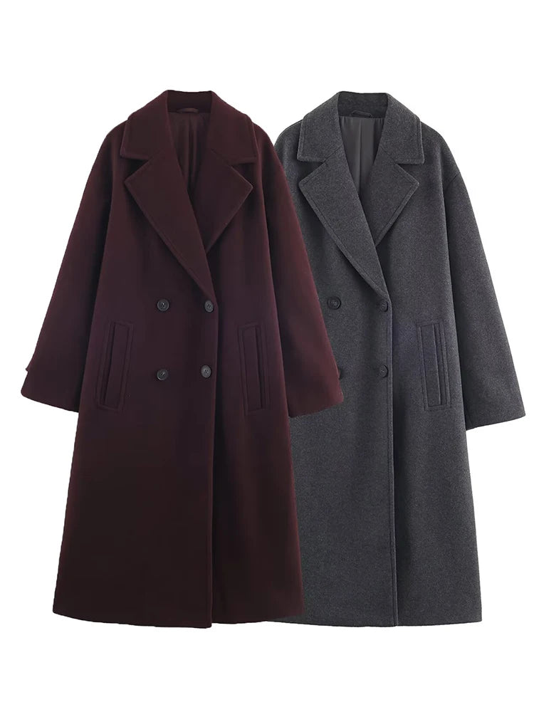 Women's Overcoat 2025 Autumn Winter New Fashion Laple Long Sleeves Double-Breasted Coat Female High Street Elegant New Coats