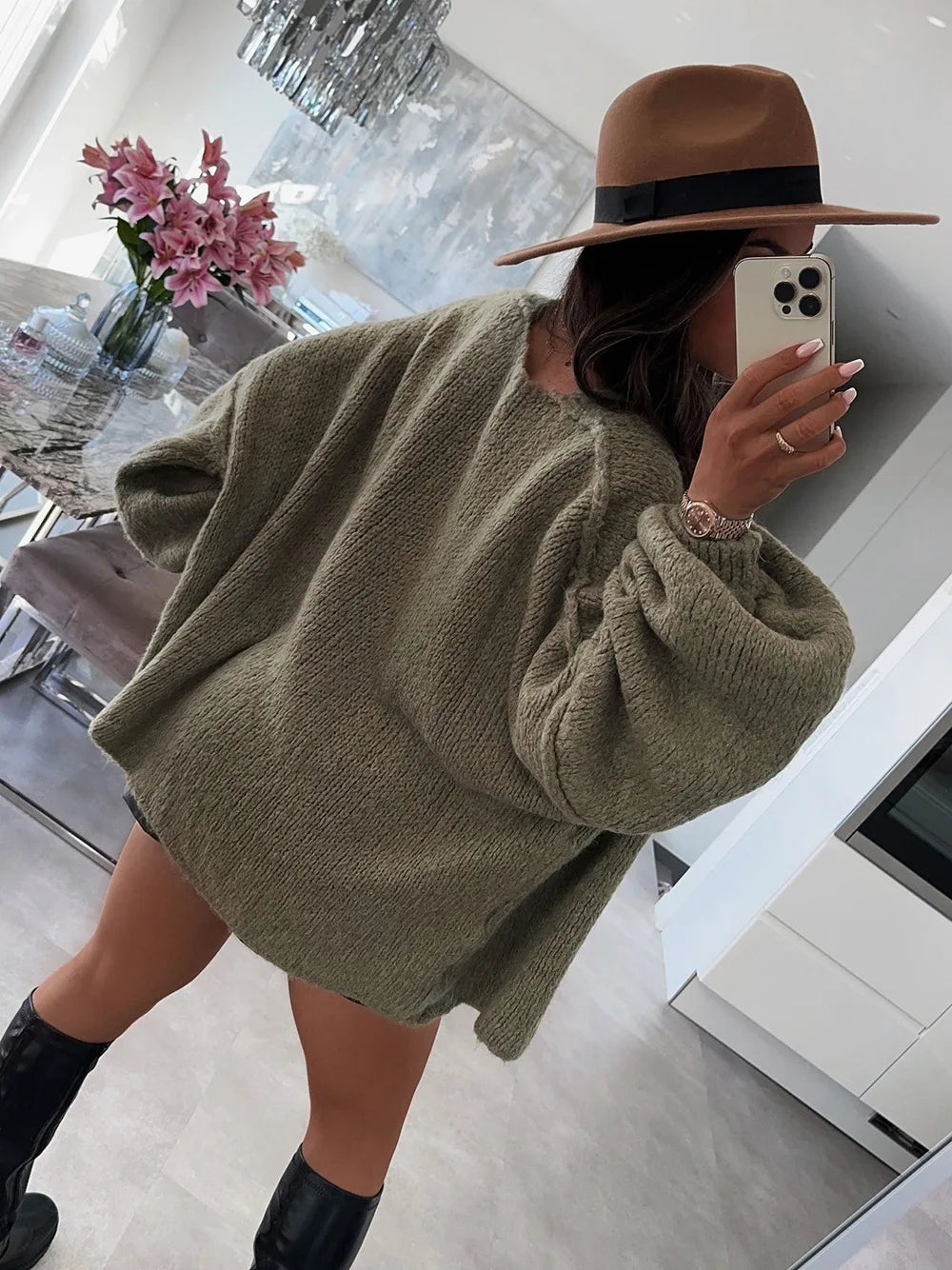 Autumn Winter New Casual Knitted Sweater Cardigan Jacket Loose Long Sleeve Solid Color Mid-length Sweater Women Cardigan Jacket