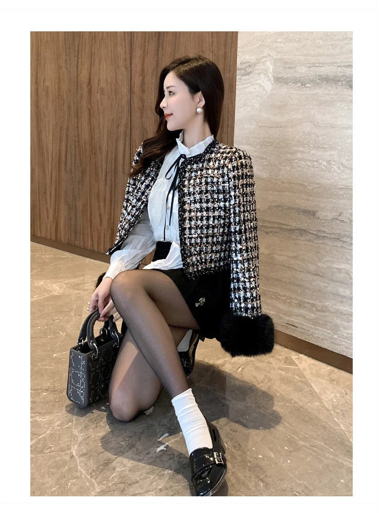 2024 autun winter Lady Short Coats For Women Casual Tweed Jackets Elegant Fashion Outerwears Chaquetas Casaco abrigos de mujer